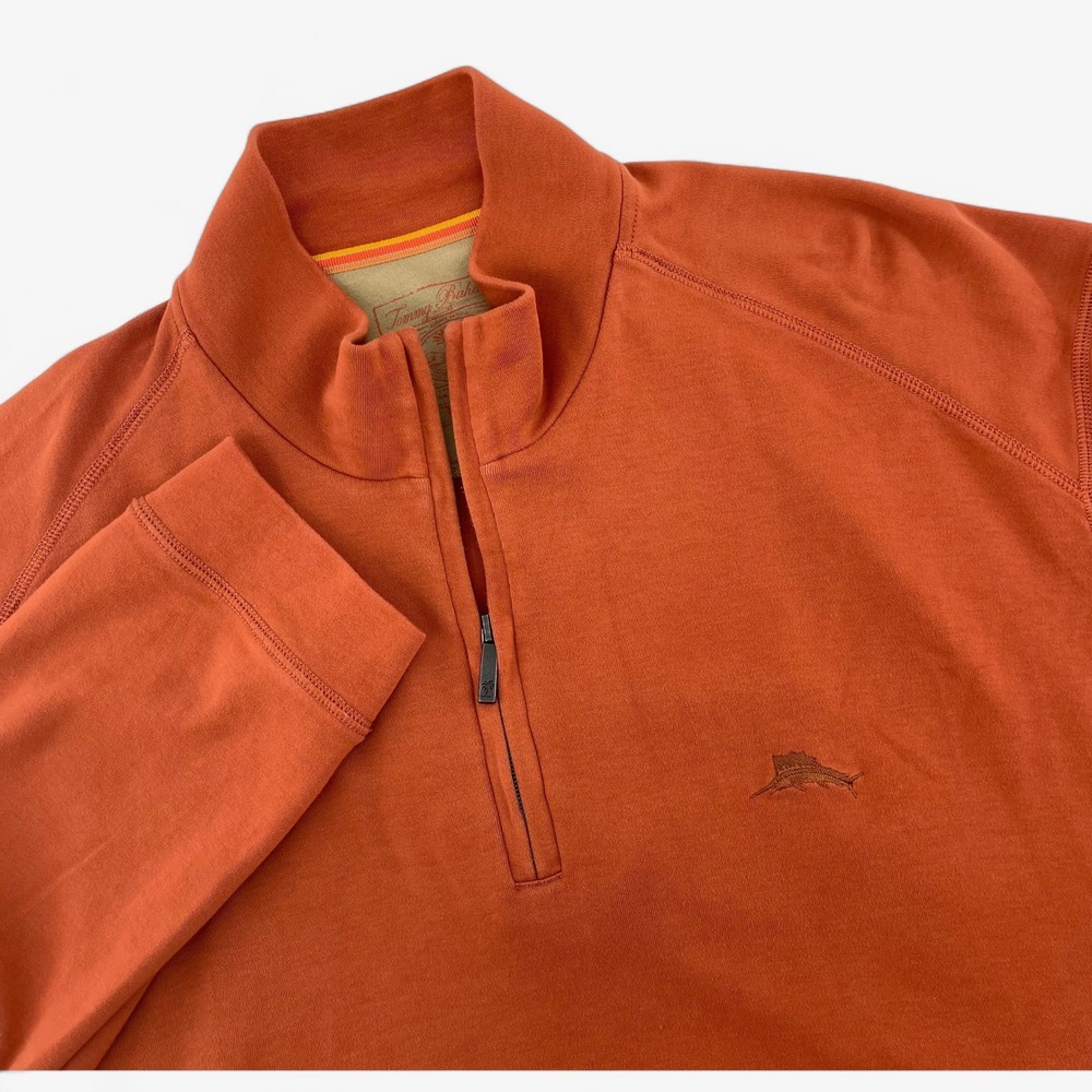 Tommy Bahama Mens Quarter Zip Pullover Long Sleeve Orange Sweatshirt